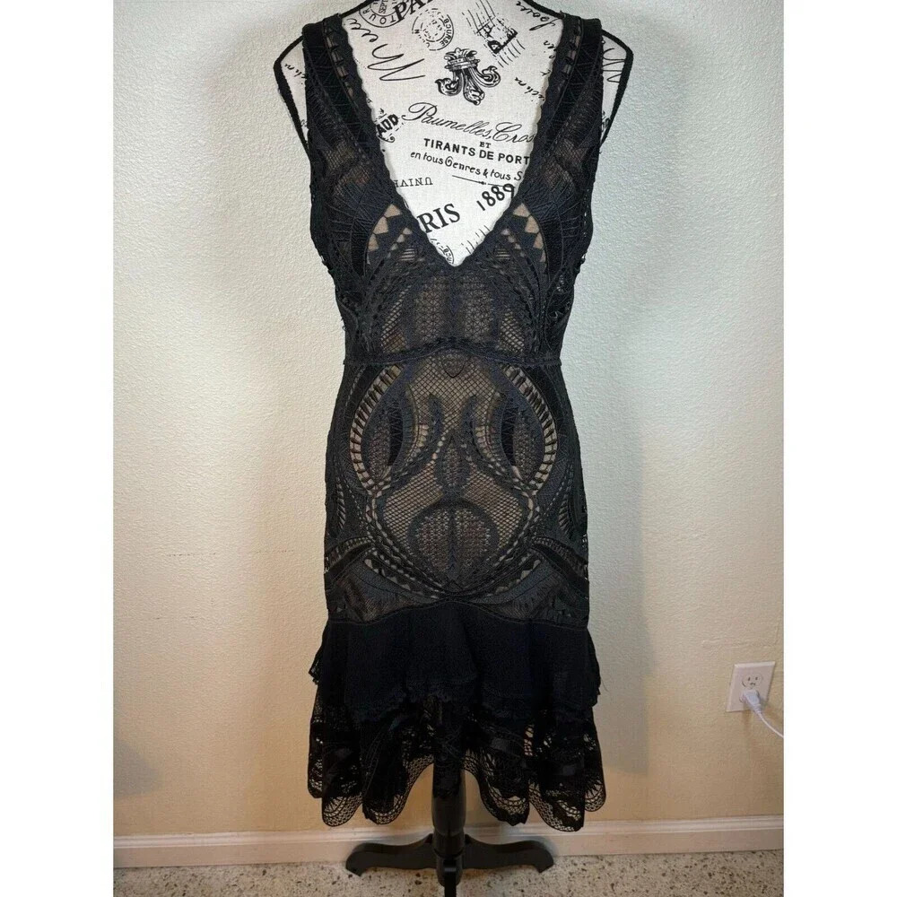 Jonathan Simkhai Guipure Lace V-Neck Tiered Cocktail Sleeveless Dress Size 6